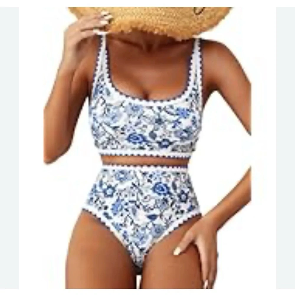 Blue Floral Bikini Set size Large NWOT - Picture 3 of 8